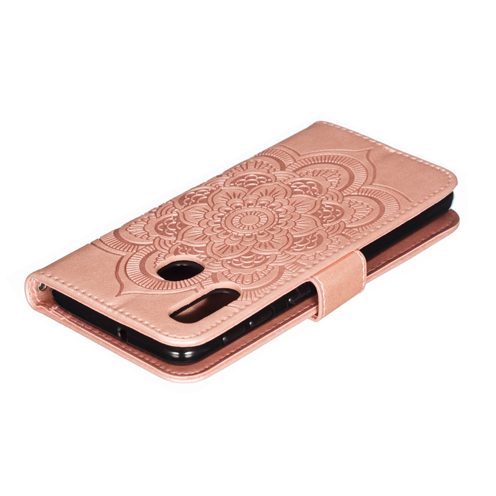 Imprint Mandala Flower Stand Wallet Leather Case for Samsung Galaxy A20e - Rose Gold-6