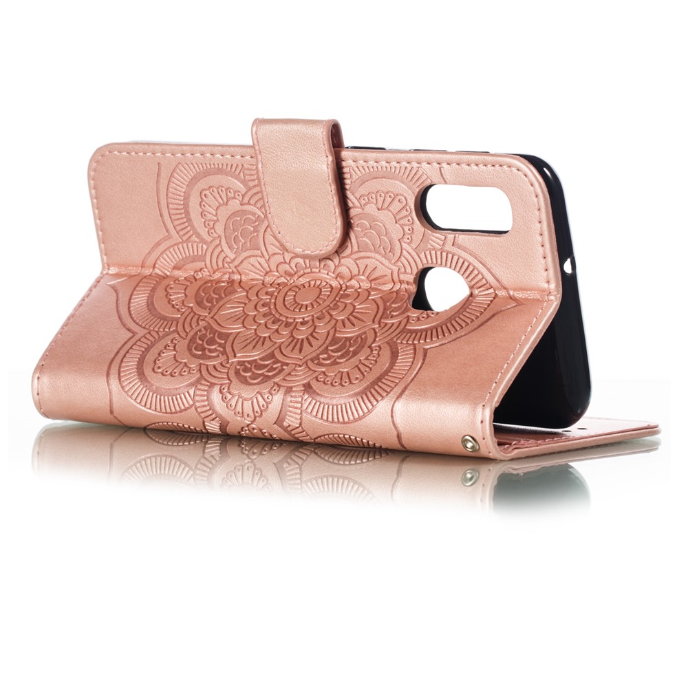 Imprint Mandala Flower Stand Wallet Leather Case for Samsung Galaxy A20e - Rose Gold-7