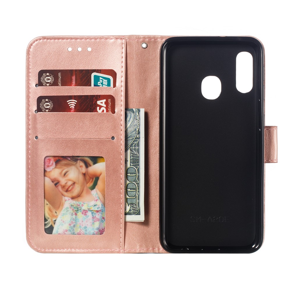 Imprint Mandala Flower Stand Wallet Leather Case for Samsung Galaxy A20e - Rose Gold-9