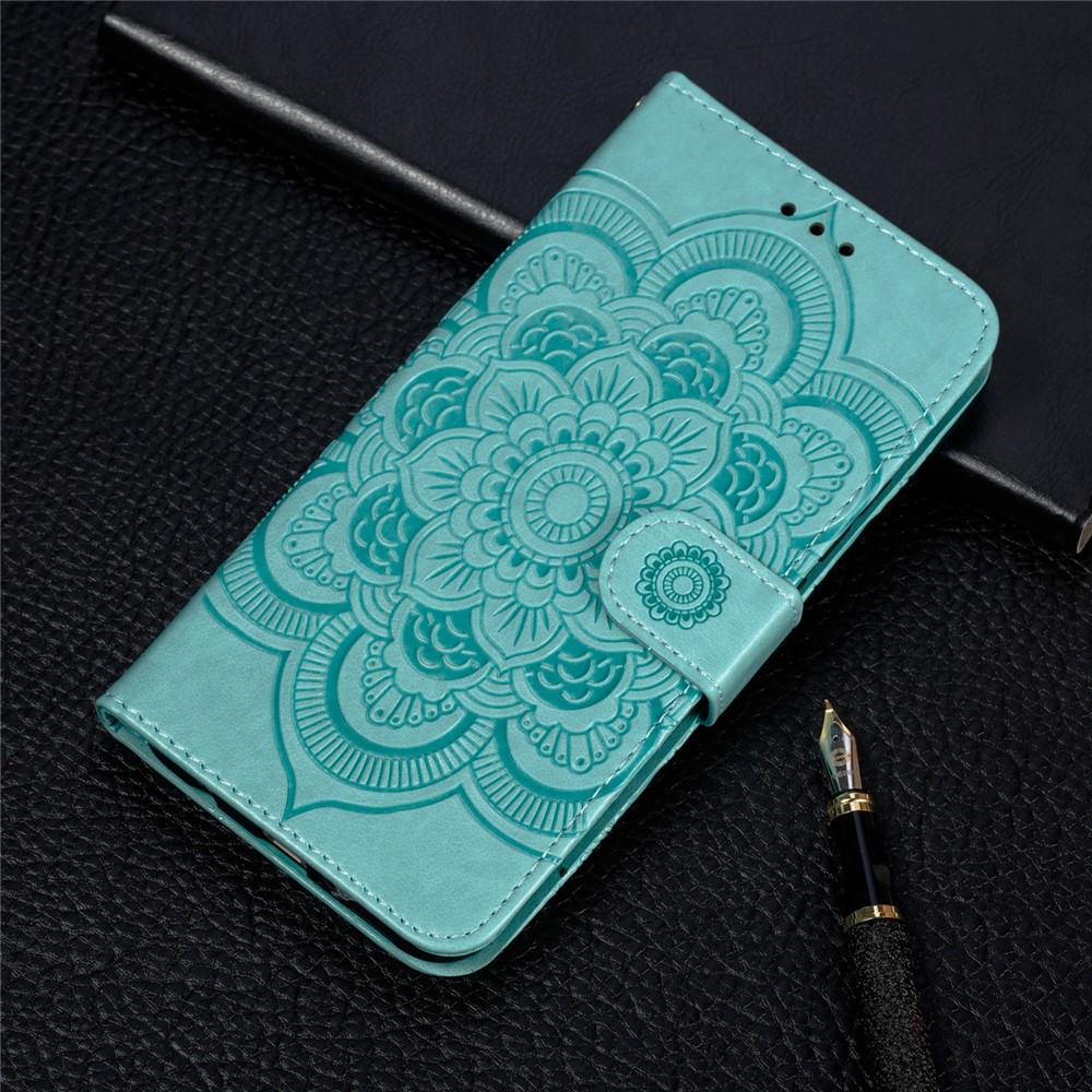 Imprint Mandala Flower Stand Wallet Leather Case for Samsung Galaxy A20e Anti-Scratch Phone Accessory - Cyan-11