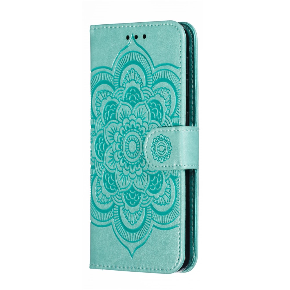 Imprint Mandala Flower Stand Wallet Leather Case for Samsung Galaxy A20e - Cyan-3