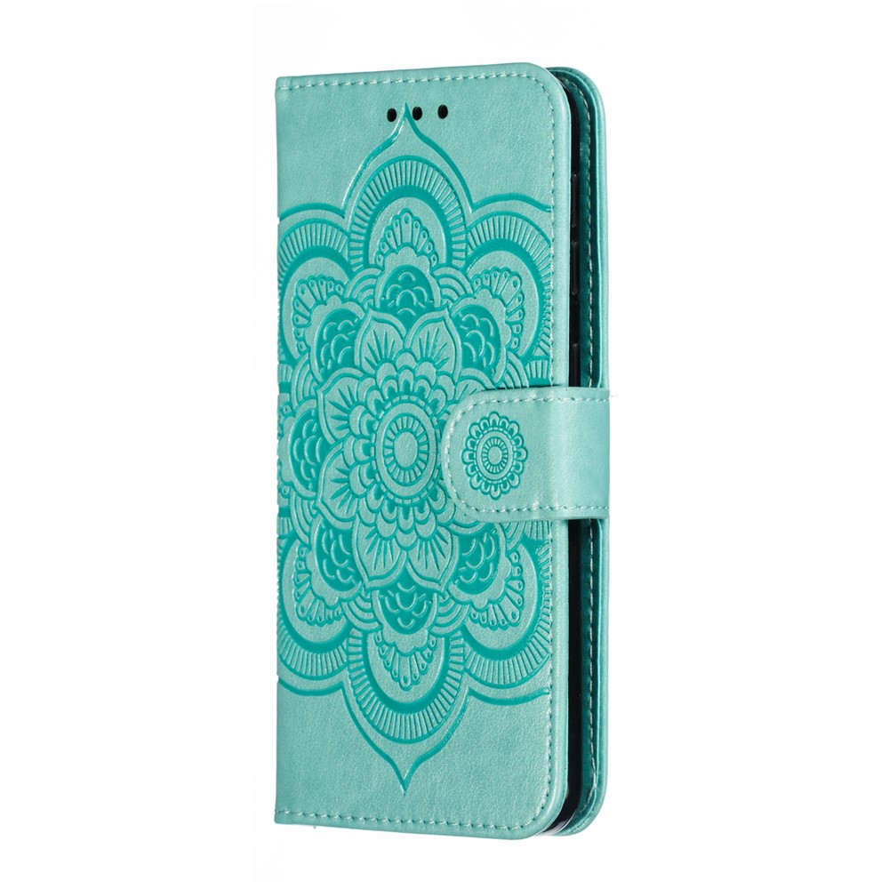 Imprint Mandala Flower Stand Wallet Leather Case for Samsung Galaxy A20e Anti-Scratch Phone Accessory - Cyan-3