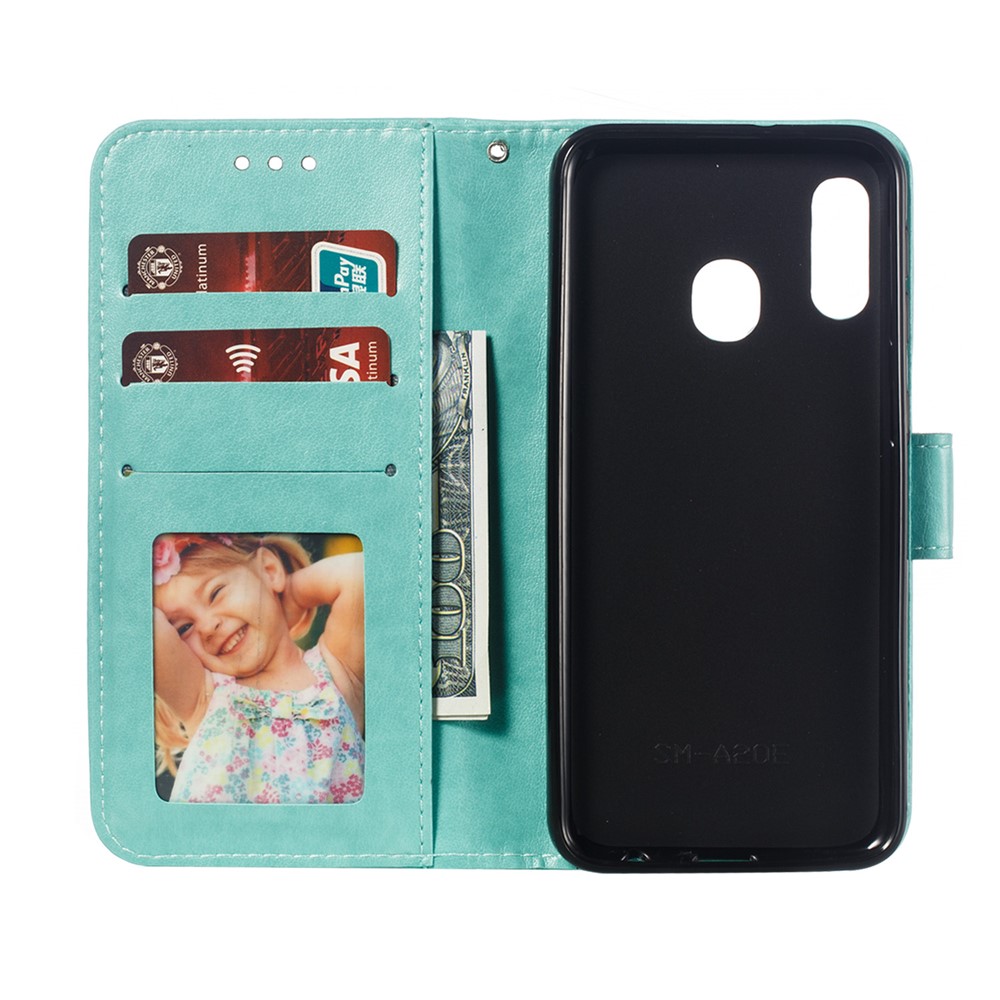 Imprint Mandala Flower Stand Wallet Leather Case for Samsung Galaxy A20e Anti-Scratch Phone Accessory - Cyan-9