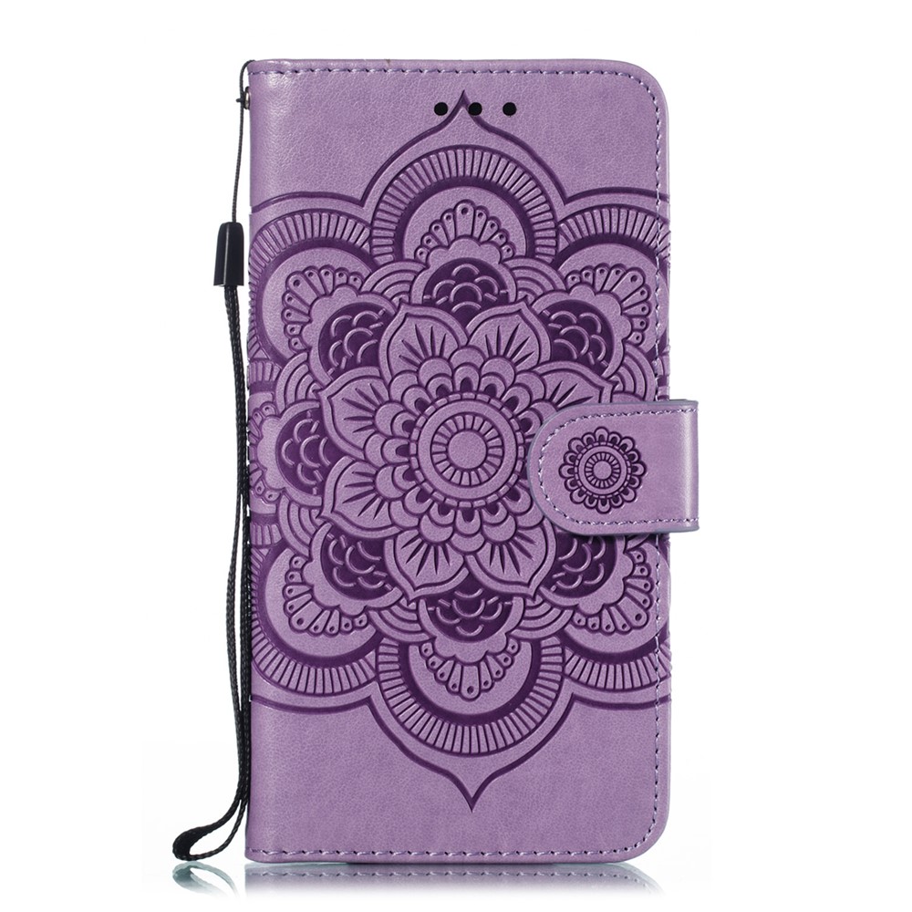 Empreinte Mandala Flower Stand Wallet Cuir Cuir Pour Samsung Galaxy A20e Accessoir de Téléphon - Violet