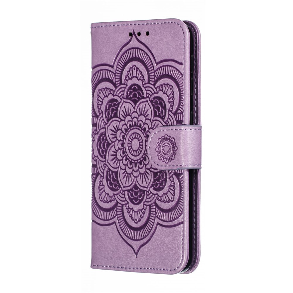 Imprint Mandala Flower Stand Wallet Leather Case for Samsung Galaxy A20e - Purple-3