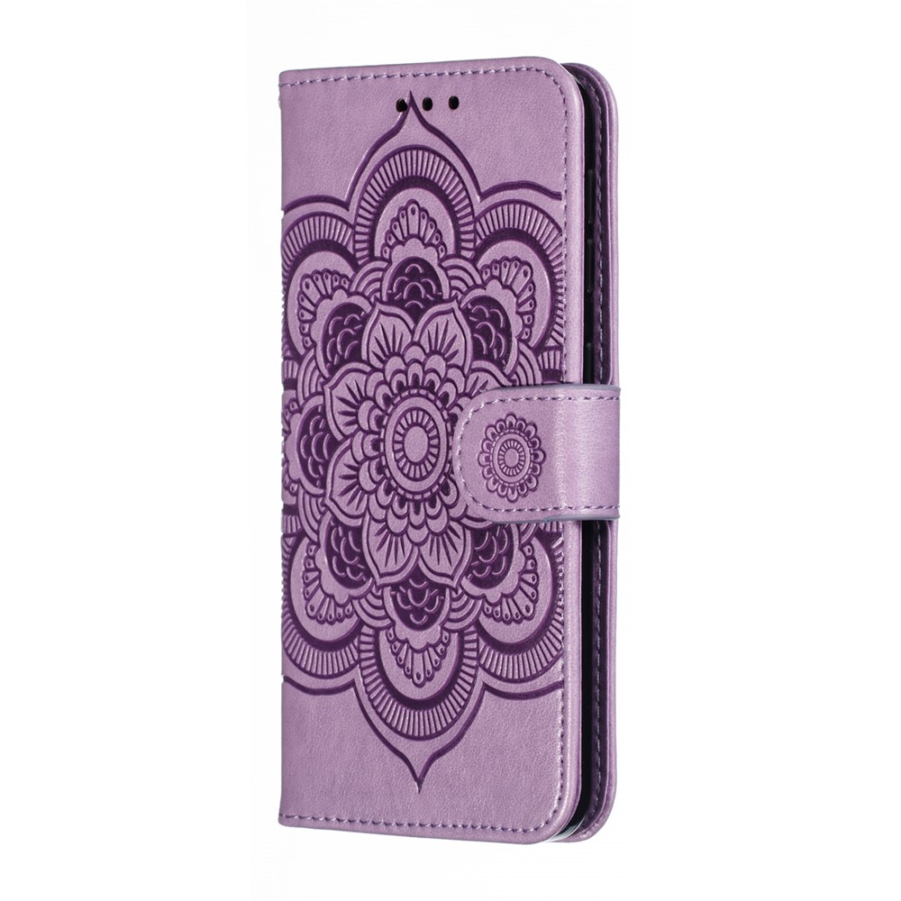 Impressão Mandola Flor Stand Carteira de Couro Para Samsung Galaxy A20e Anti-arranhão Acessório - Roxo