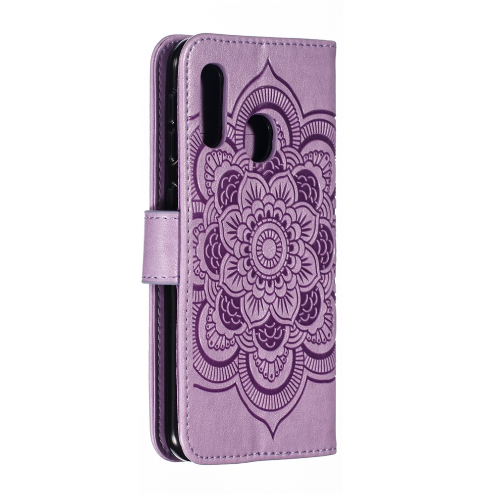 Imprint Mandala Flower Stand Wallet Leather Case for Samsung Galaxy A20e - Purple-4