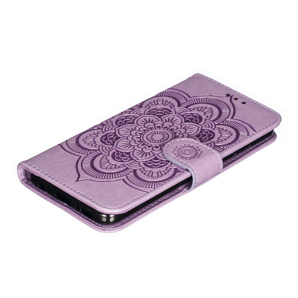 Imprint Mandala Flower Stand Wallet Leather Case for Samsung Galaxy A20e Anti-Scratch Phone Accessory - Purple-5