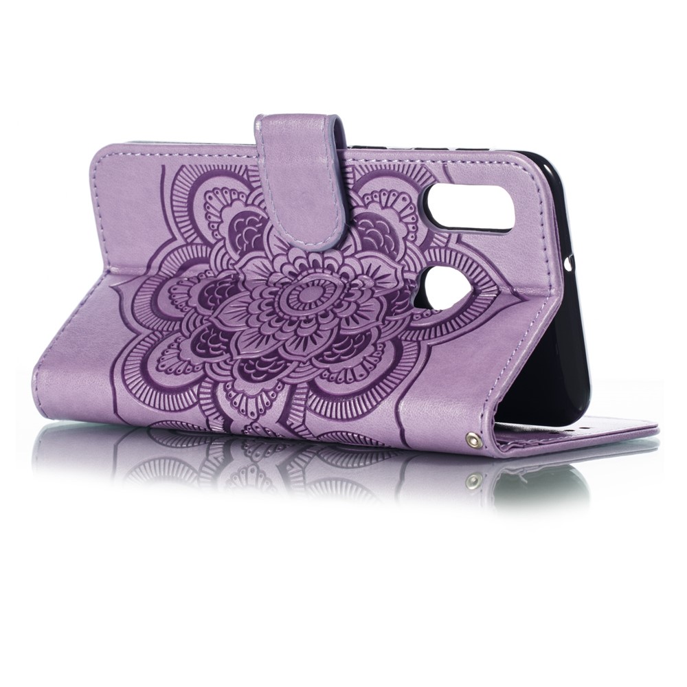 Imprint Mandala Flower Stand Wallet Leather Case for Samsung Galaxy A20e - Purple-7