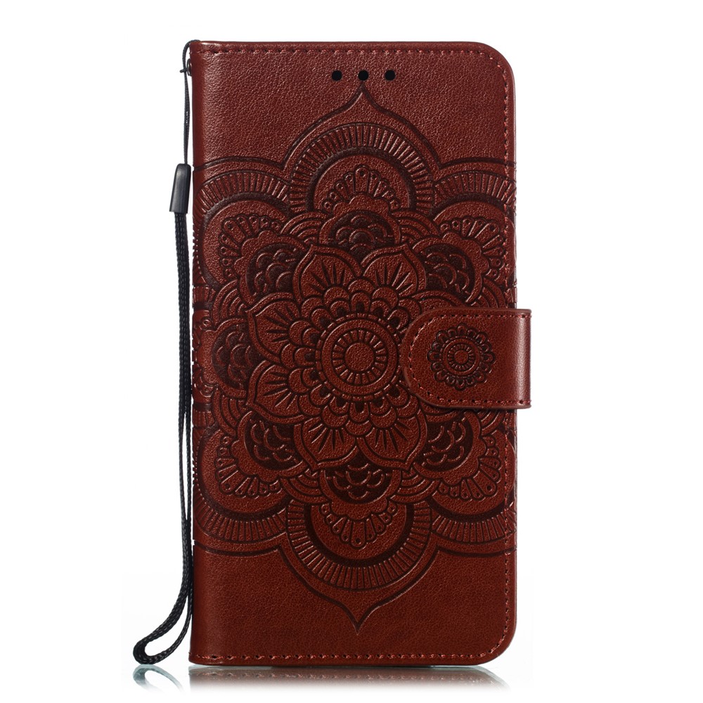 Imprint Mandala Flower Stand Wallet Leather Case for Samsung Galaxy A20e - Brown-2