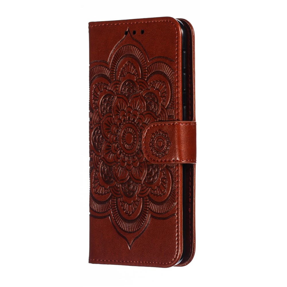 Imprint Mandala Flower Stand Wallet Leather Case for Samsung Galaxy A20e - Brown-3
