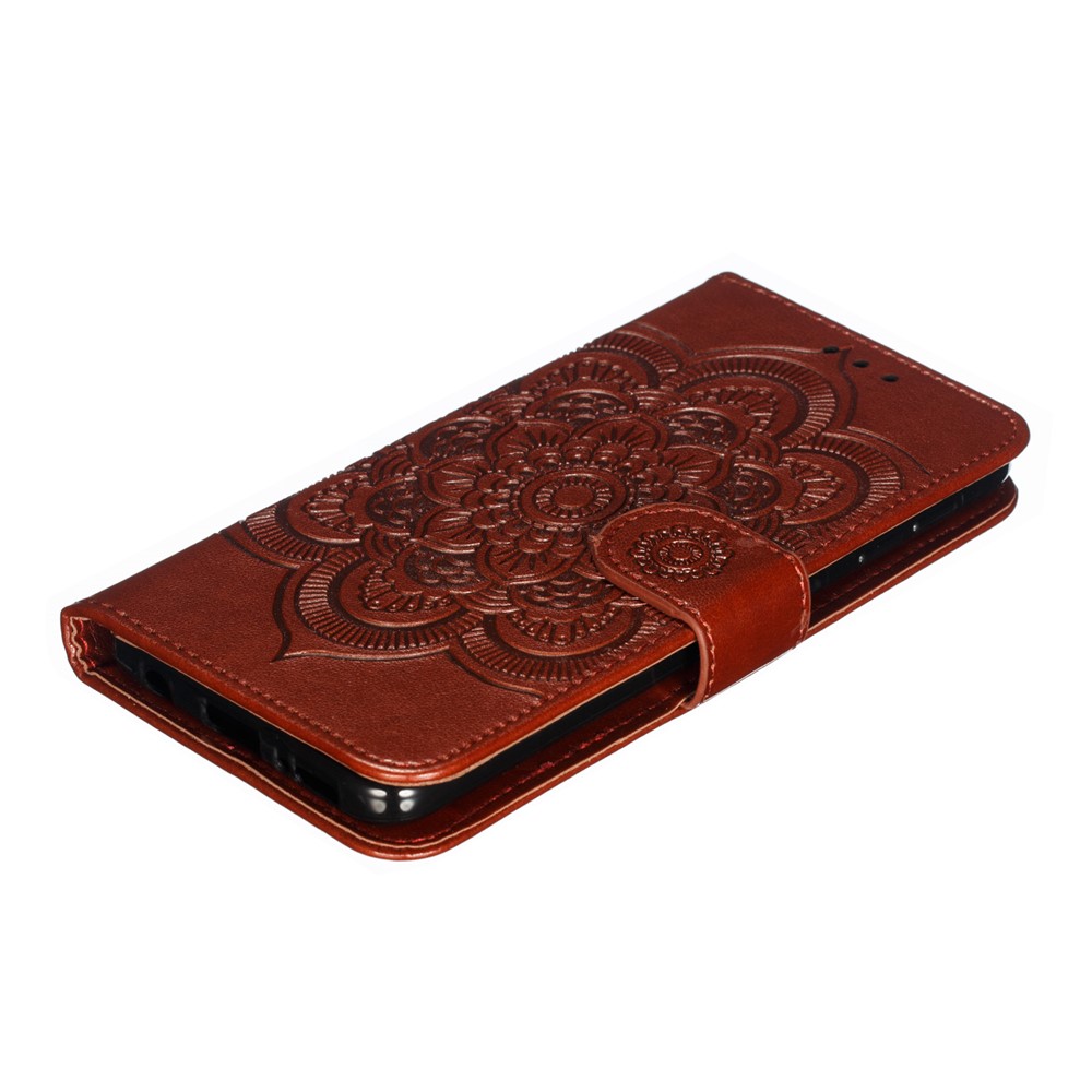 Imprint Mandala Flower Stand Wallet Leather Case for Samsung Galaxy A20e - Brown-5