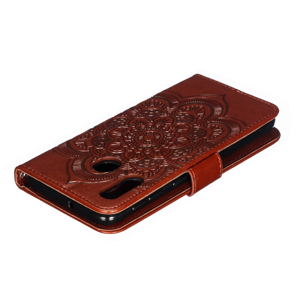 Imprint Mandala Flower Stand Wallet Leather Case for Samsung Galaxy A20e - Brown-6
