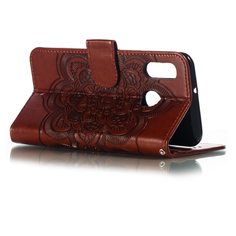 Imprint Mandala Flower Stand Wallet Leather Case for Samsung Galaxy A20e - Brown-7