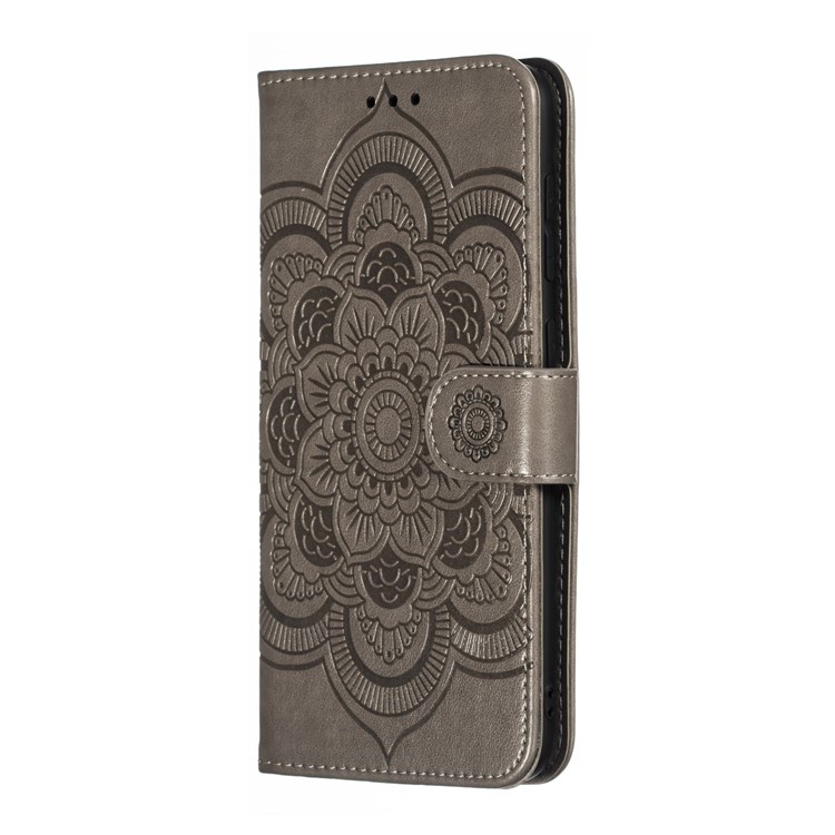 Imprint Mandala Flower Stand Wallet Leather Case for Samsung Galaxy A30 / A20 - Grey-3