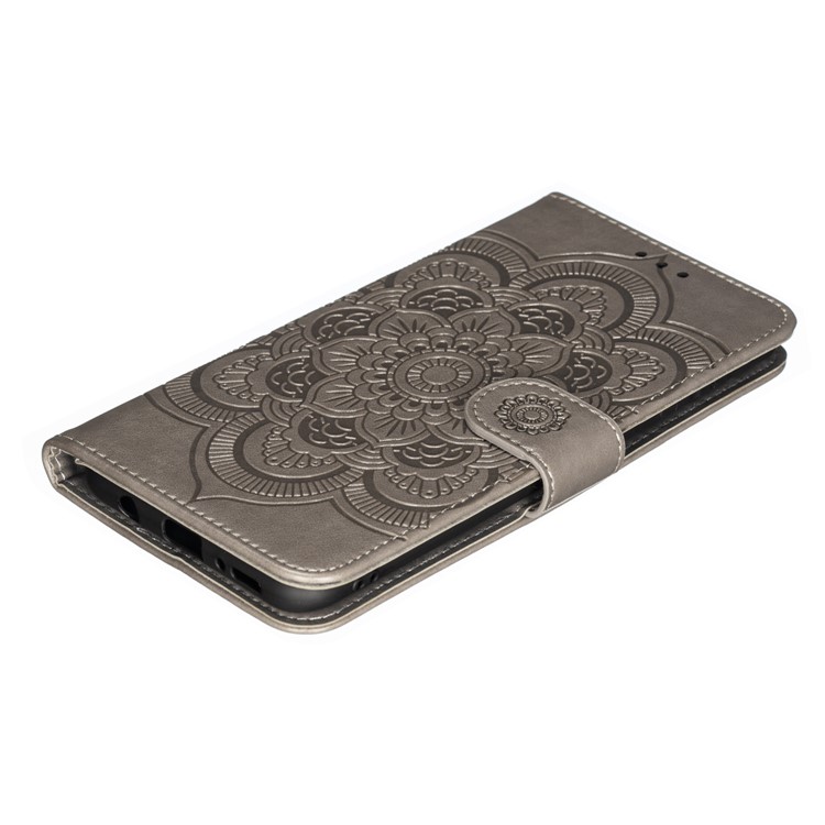 Imprint Mandala Flower Stand Wallet Leather Case for Samsung Galaxy A30 / A20 - Grey-5