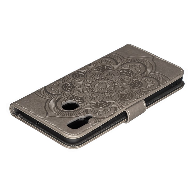 Imprint Mandala Flower Stand Wallet Leather Case for Samsung Galaxy A30 / A20 - Grey-6