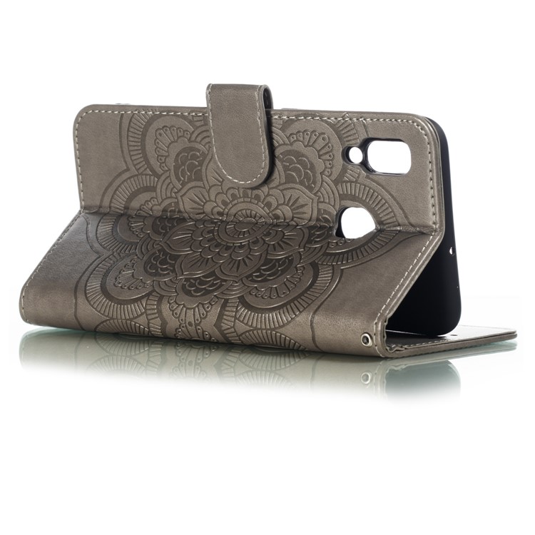 Imprint Mandala Flower Stand Wallet Leather Case for Samsung Galaxy A30 / A20 - Grey-7