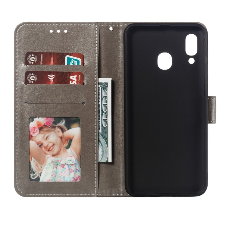 Imprint Mandala Flower Stand Wallet Leather Case for Samsung Galaxy A30 / A20 - Grey-9