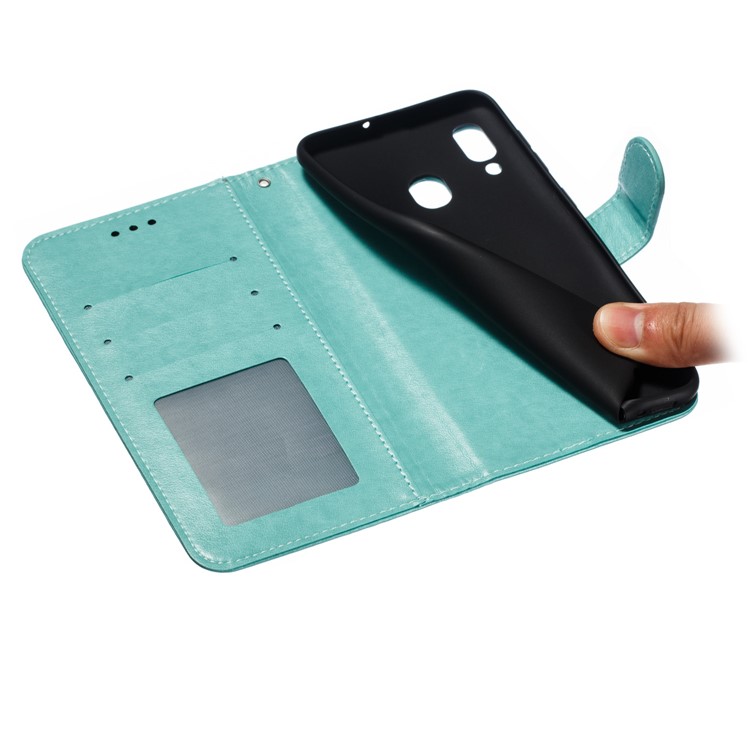 Imprint Mandala Flower Stand Wallet Leather Case for Samsung Galaxy A30 / A20 - Cyan-10