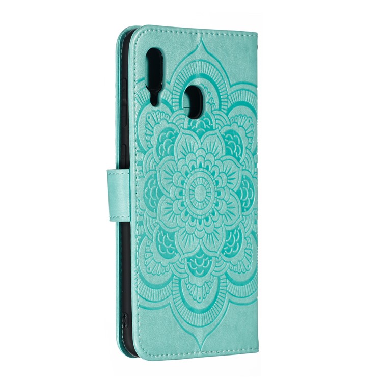 Imprint Mandala Flower Stand Wallet Leather Case for Samsung Galaxy A30 / A20 - Cyan-4