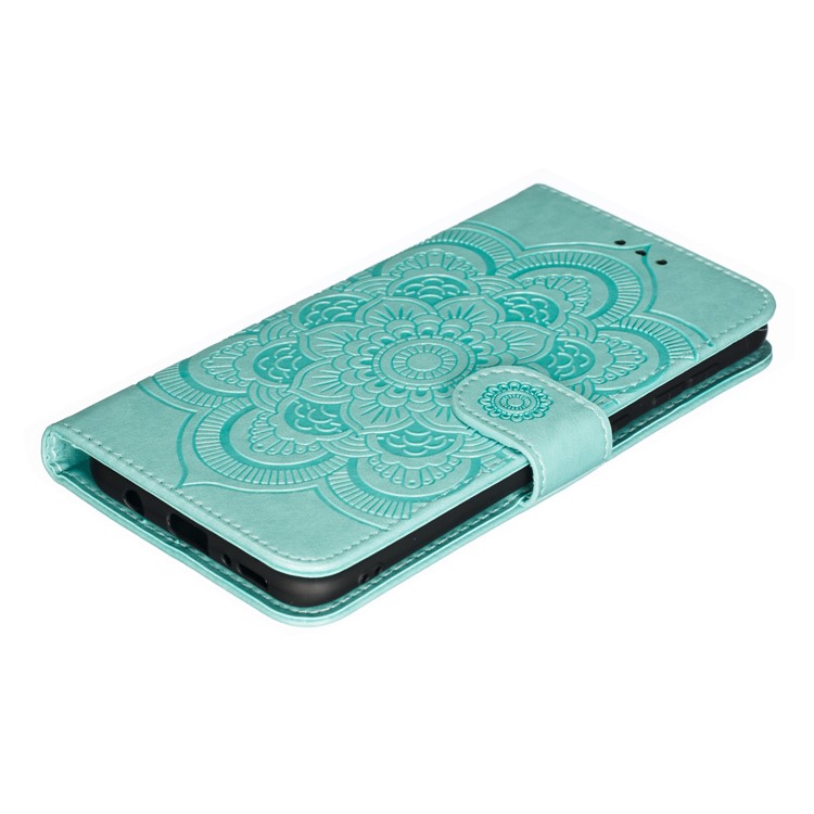 Imprint Mandala Flower Stand Wallet Leather Case for Samsung Galaxy A30 / A20 - Cyan-5