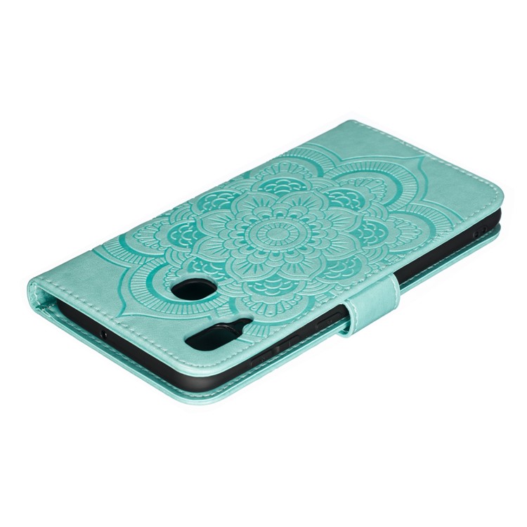 Imprint Mandala Flower Stand Wallet Leather Case for Samsung Galaxy A30 / A20 - Cyan-6