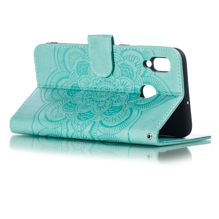 Imprint Mandala Flower Stand Wallet Leather Case for Samsung Galaxy A30 / A20 - Cyan-7