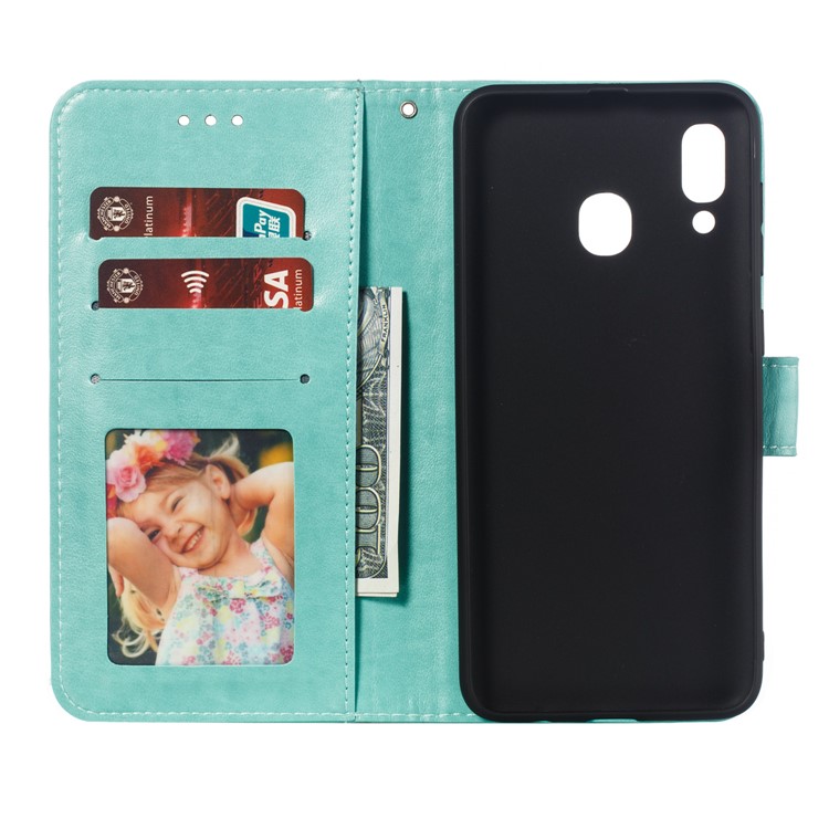 Imprint Mandala Flower Stand Wallet Leather Case for Samsung Galaxy A30 / A20 - Cyan-9