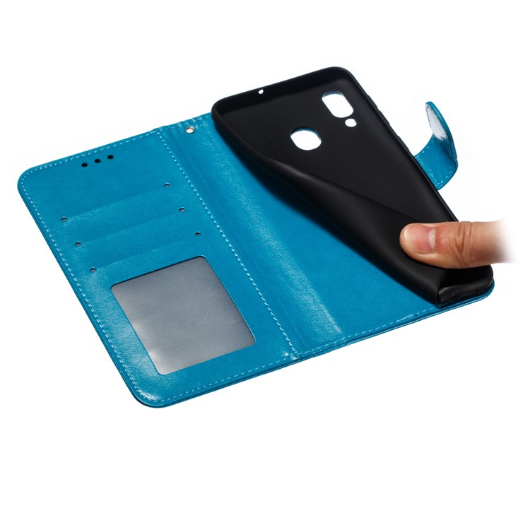 Imprint Mandala Flower Stand Wallet Leather Case for Samsung Galaxy A30 / A20 - Blue-10