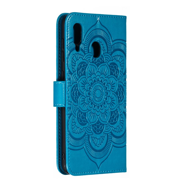 Imprint Mandala Flower Stand Wallet Leather Case for Samsung Galaxy A30 / A20 - Blue-4