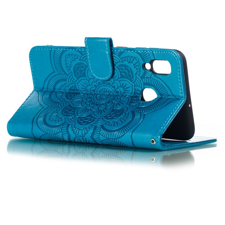Imprint Mandala Flower Stand Wallet Leather Case for Samsung Galaxy A30 / A20 - Blue-7