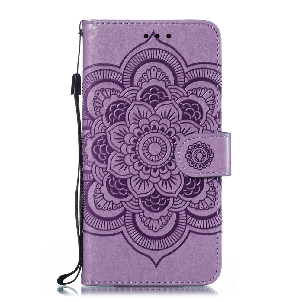 Imprint Mandala Flower Stand Wallet Leather Case for Samsung Galaxy A30 / A20 - Purple-2