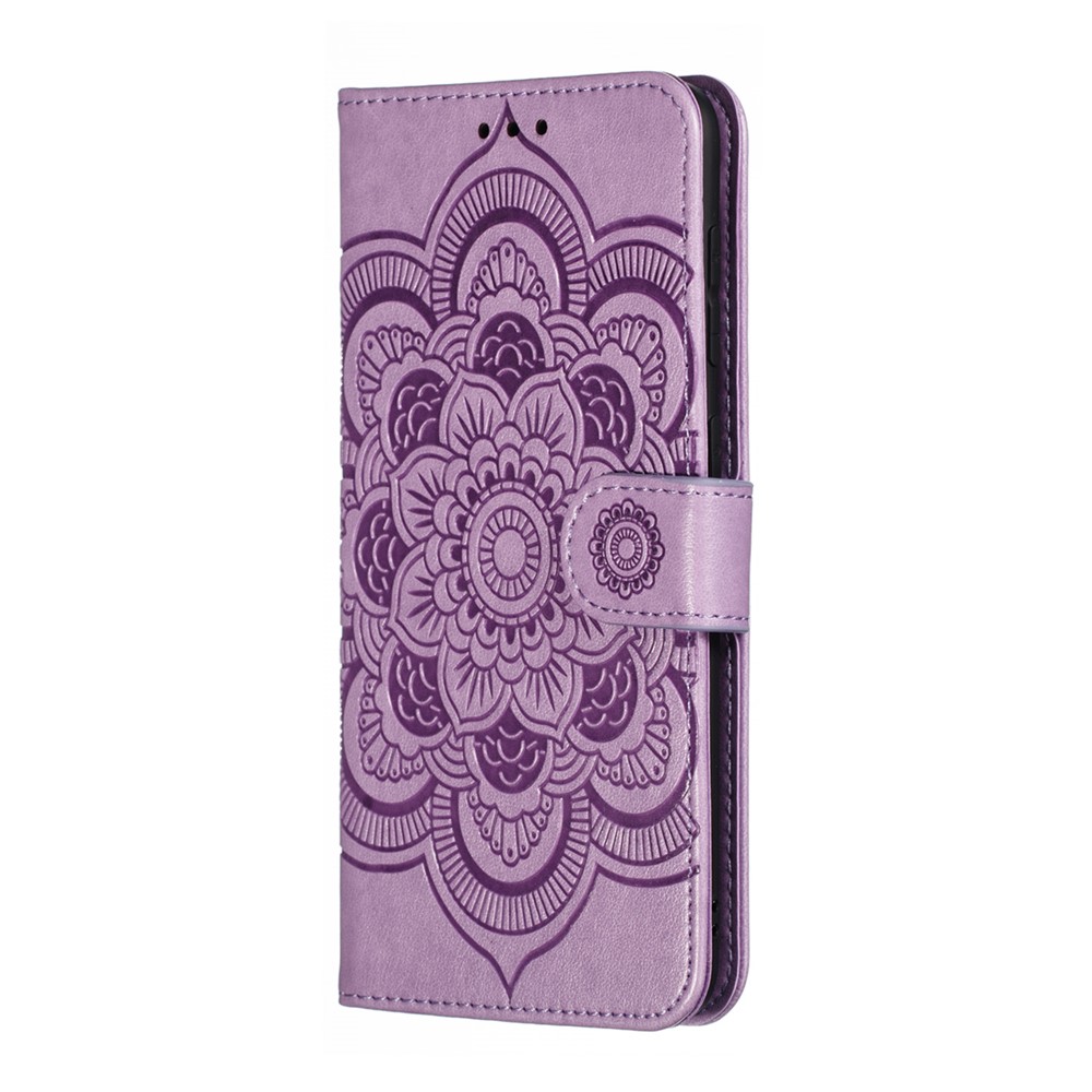 Imprint Mandala Flower Stand Wallet Leather Case for Samsung Galaxy A30 / A20 - Purple-3