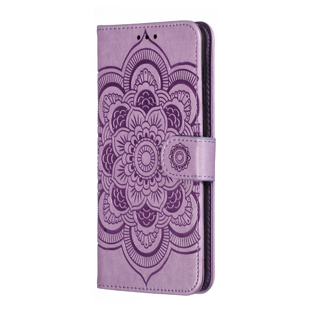 Impressão Mandola Flor Stand Carteira de Couro Para Samsung Galaxy A30 / A20 - Roxo