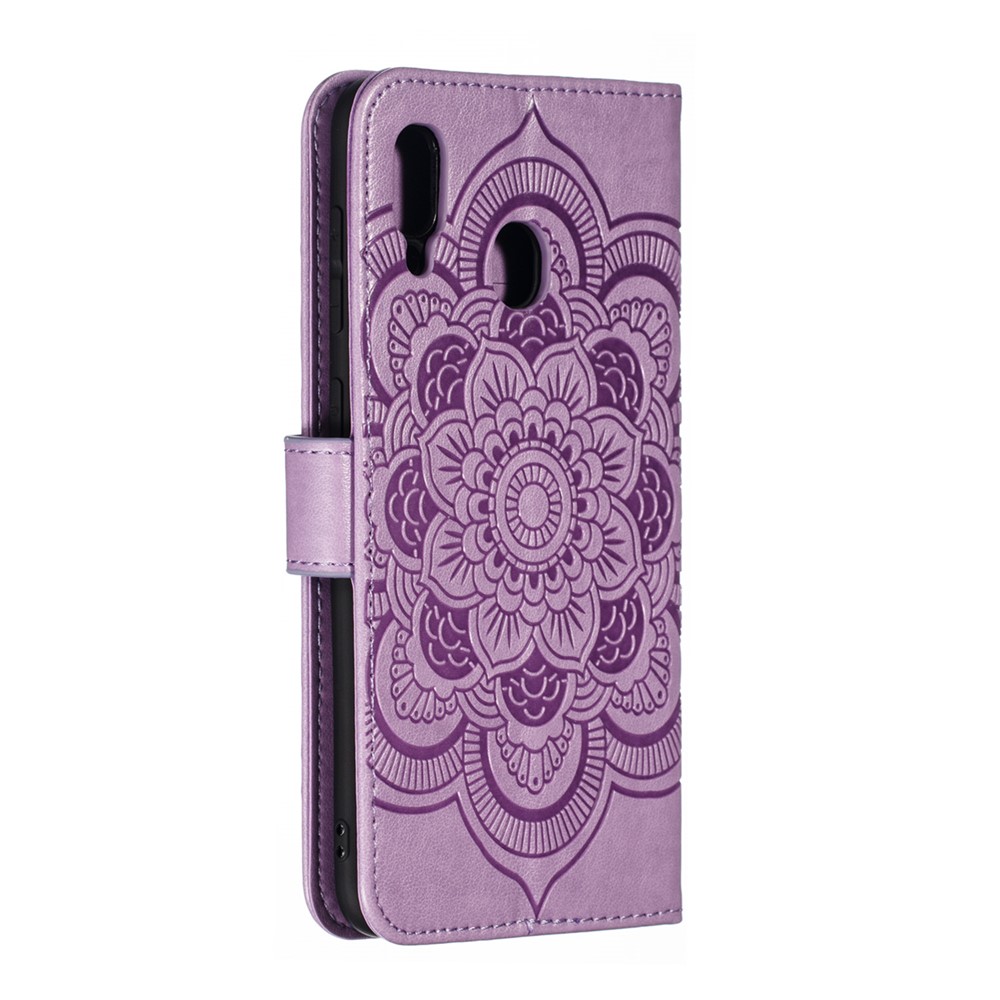Imprint Mandala Flower Stand Wallet Leather Case for Samsung Galaxy A30 / A20 - Purple-4
