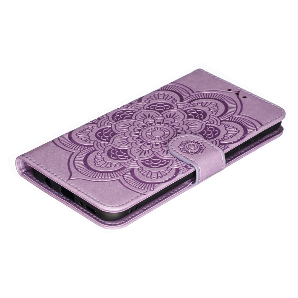 Empreinte Mandala Flower Stand Wallet Cuir Cuir Pour Samsung Galaxy A30 / A20 - Violet-5