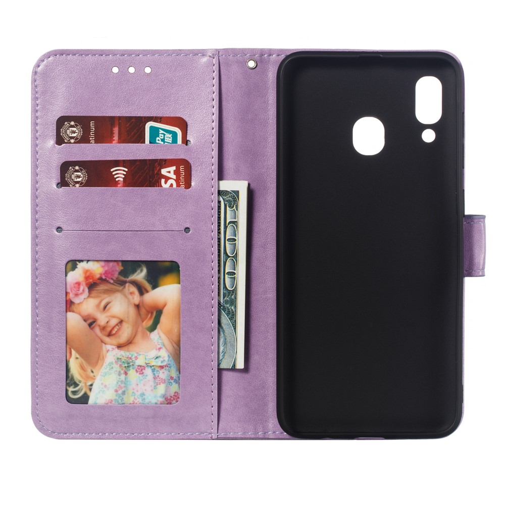 Imprint Mandala Flower Stand Wallet Leather Case for Samsung Galaxy A30 / A20 - Purple-9