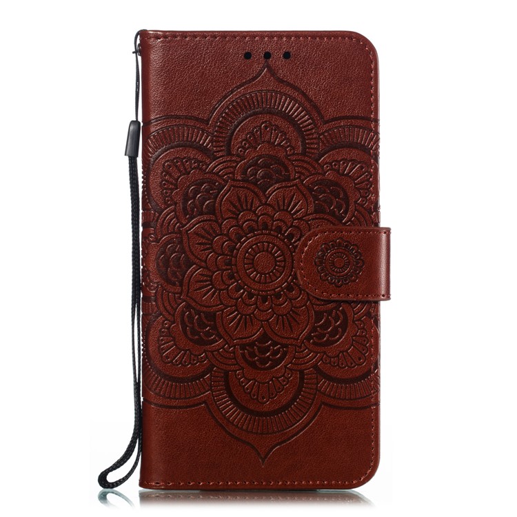 Imprint Mandala Flower Stand Wallet Leather Case for Samsung Galaxy A30 / A20 - Brown-2