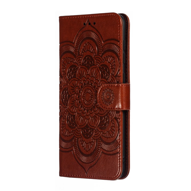 Imprint Mandala Flower Stand Wallet Leather Case for Samsung Galaxy A30 / A20 - Brown-3