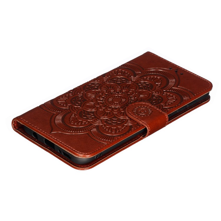 Imprint Mandala Flower Stand Wallet Leather Case for Samsung Galaxy A30 / A20 - Brown-5