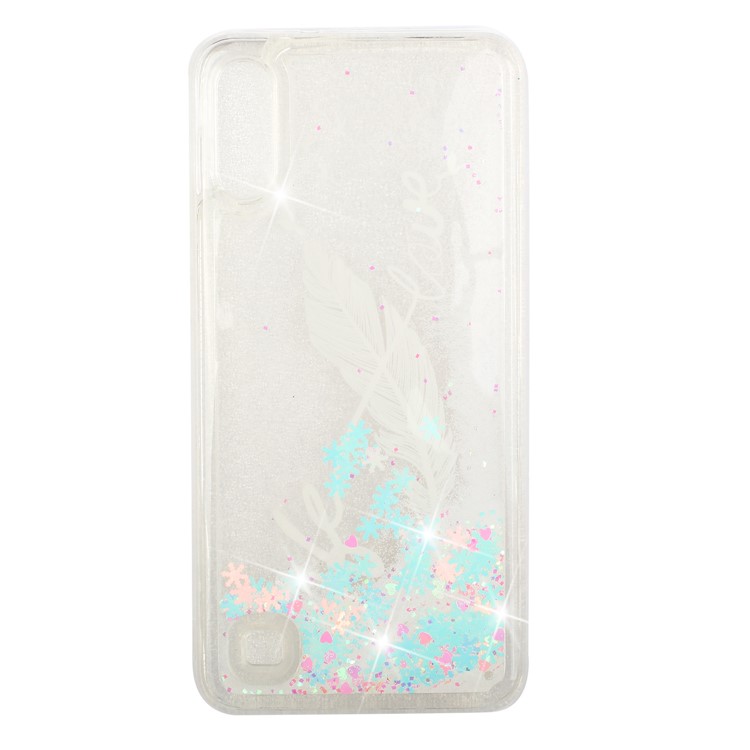 Moving Glitter Powder Sequins Patterned TPU Case for Samsung Galaxy A10/M10 - White Feather-2