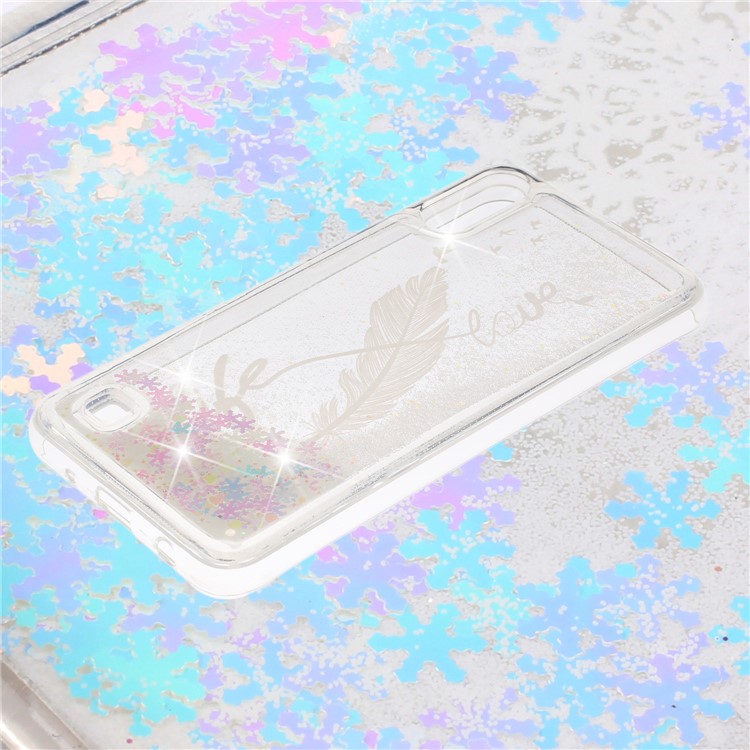 Moving Glitter Powder Sequins Patterned TPU Case for Samsung Galaxy A10/M10 - White Feather-3