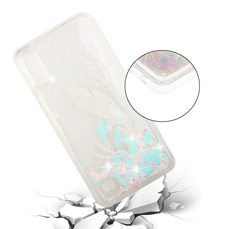 Moving Glitter Powder Sequins Patterned TPU Case for Samsung Galaxy A10/M10 - White Feather-5