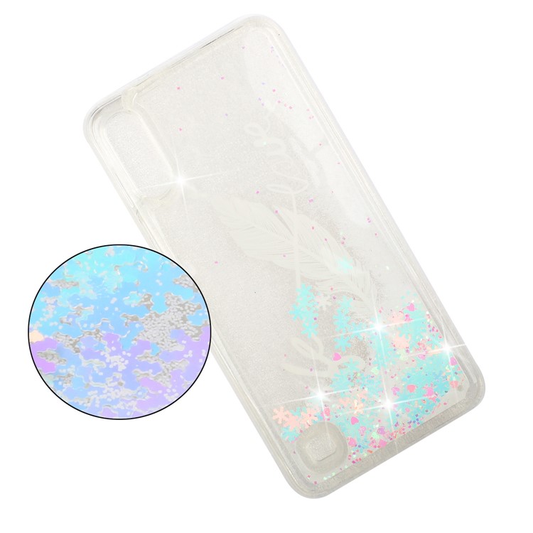 Moving Glitter Powder Sequins Patterned TPU Case for Samsung Galaxy A10/M10 - White Feather-7