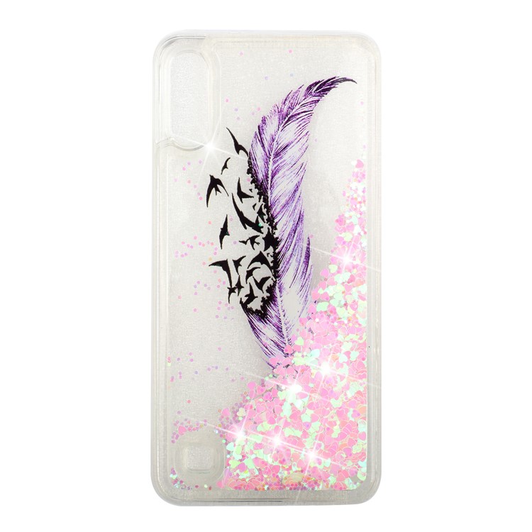Moving Glitter Powder Sequins Patterned TPU Case for Samsung Galaxy A10/M10 - Purple Feather-2