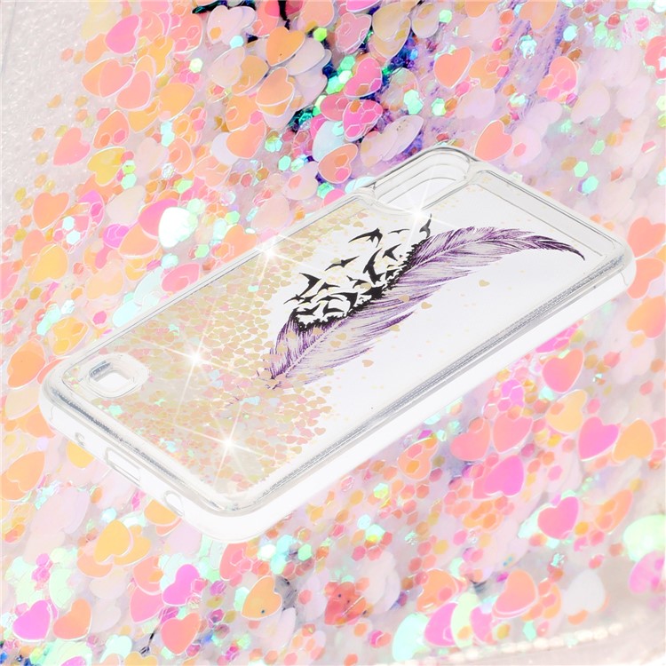 Moving Glitter Powder Sequins Patterned TPU Case for Samsung Galaxy A10/M10 - Purple Feather-3