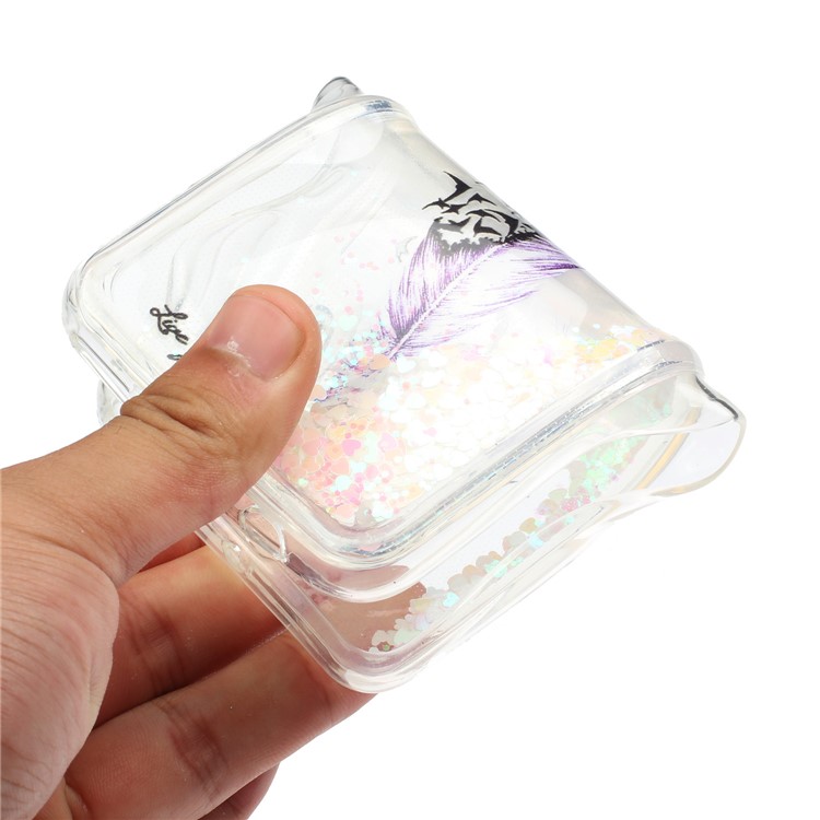 Moving Glitter Powder Sequins Patterned TPU Case for Samsung Galaxy A10/M10 - Purple Feather-4