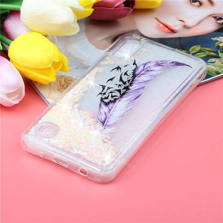 Moving Glitter Powder Sequins Patterned TPU Case for Samsung Galaxy A10/M10 - Purple Feather-5