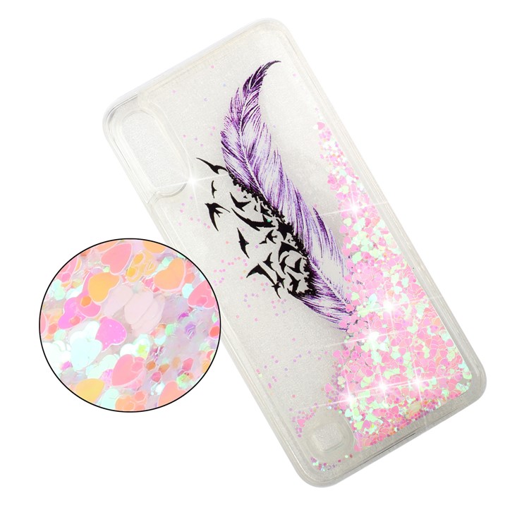 Moving Glitter Powder Sequins Patterned TPU Case for Samsung Galaxy A10/M10 - Purple Feather-6